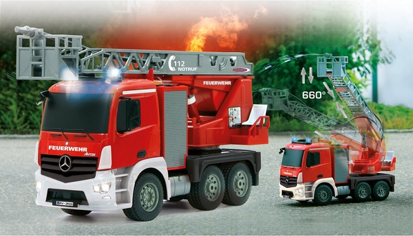 Camion Bomberos Radio Control Mercedes-Benz Antos con Rociador Agua Escalera 1:20 2,4GHz 
